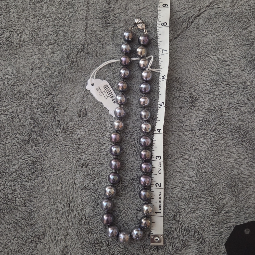 Silver and Purple Faux Pearl Necklace and Earring Set NWT Kohl's - Picture 5 of 6